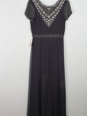 Black Long Vintage Style Chiffon Dress With Beading New 12 - The Harlequin
