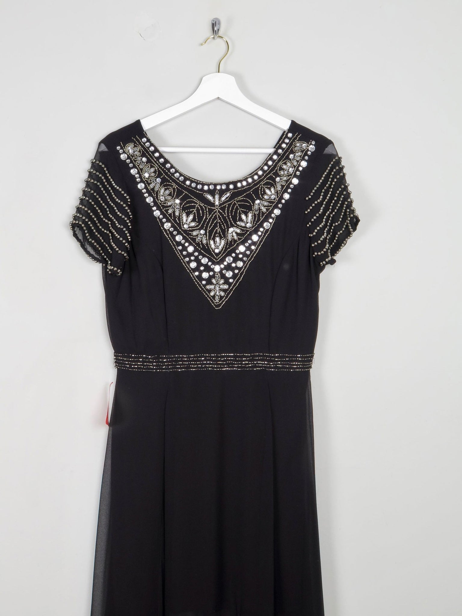 Black Long Vintage Style Chiffon Dress With Beading New 12