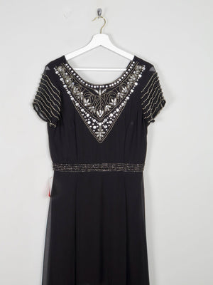 Black Long Vintage Style Chiffon Dress With Beading New 12 - The Harlequin