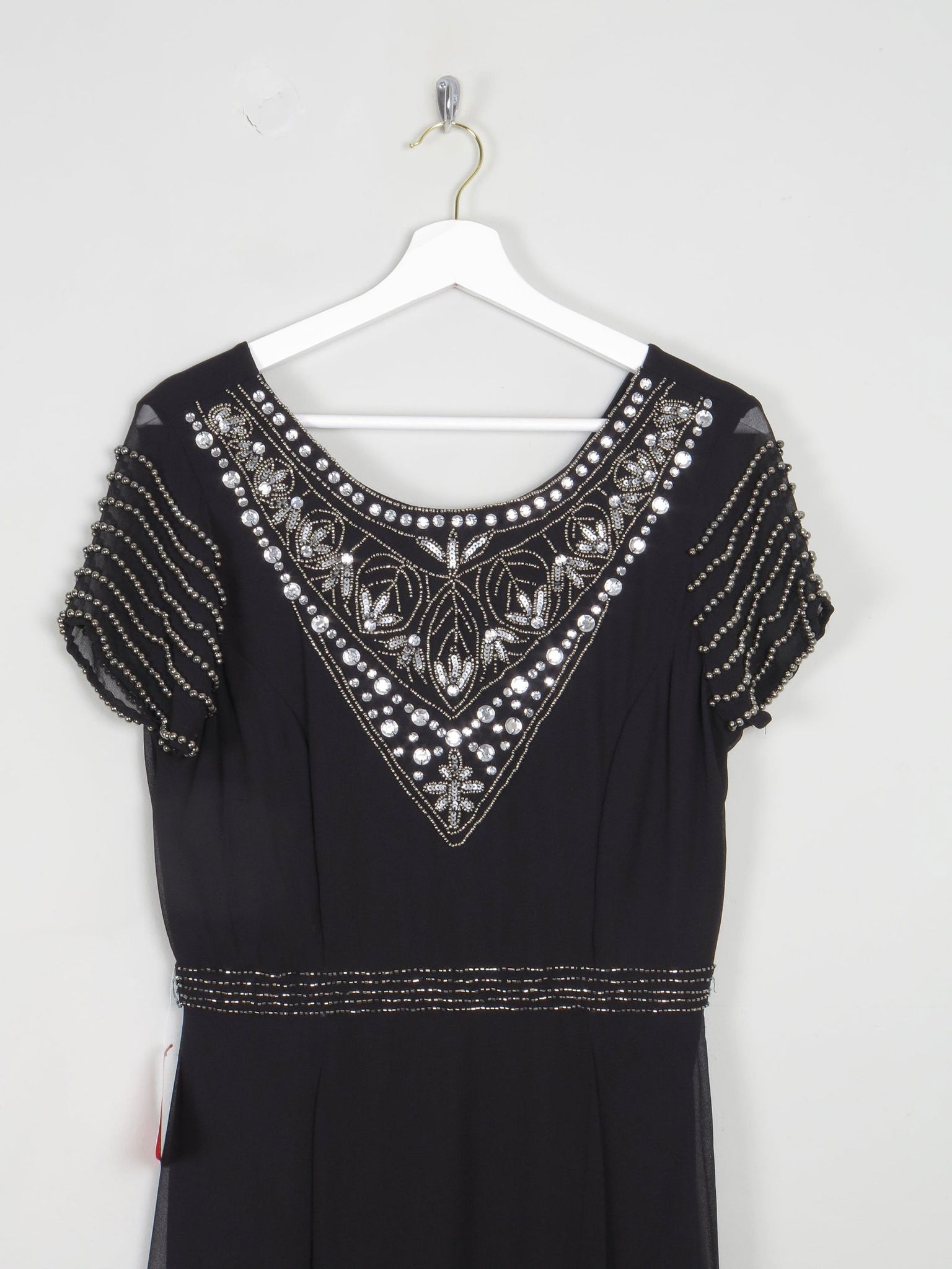 Black Long Vintage Style Chiffon Dress With Beading New 12 - The Harlequin