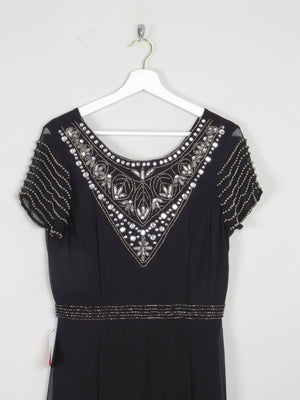 Black Long Vintage Style Chiffon Dress With Beading New 12 - The Harlequin