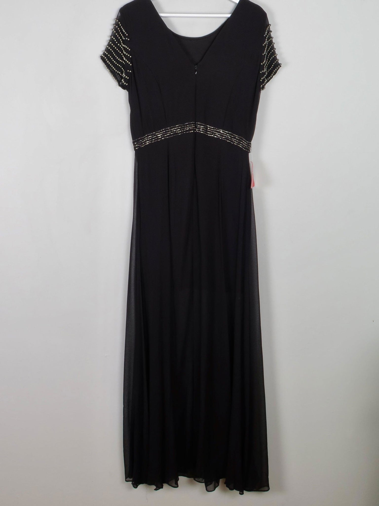 Black Long Vintage Style Chiffon Dress With Beading New 12 - The Harlequin