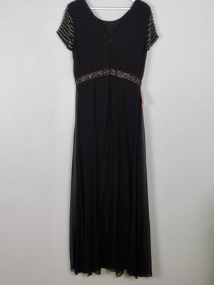Black Long Vintage Style Chiffon Dress With Beading New 12 - The Harlequin