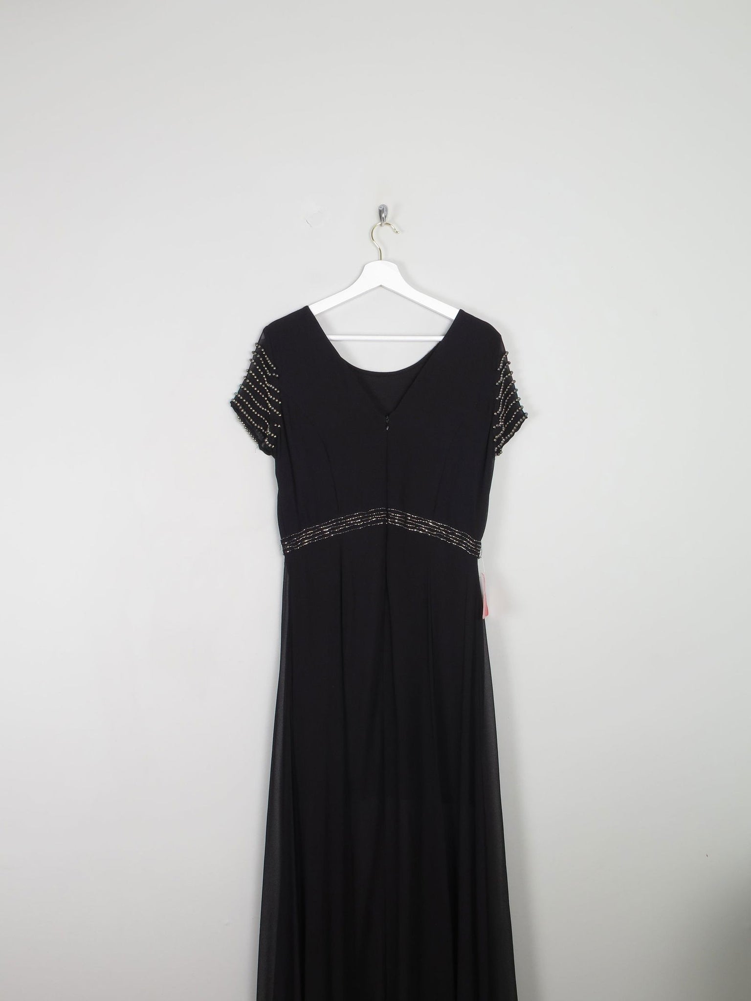 Black Long Vintage Style Chiffon Dress With Beading New 12 - The Harlequin
