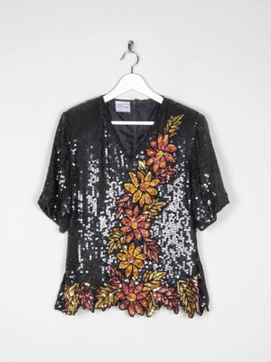 Black & Rust Beaded Vintage Short Top S/M - The Harlequin