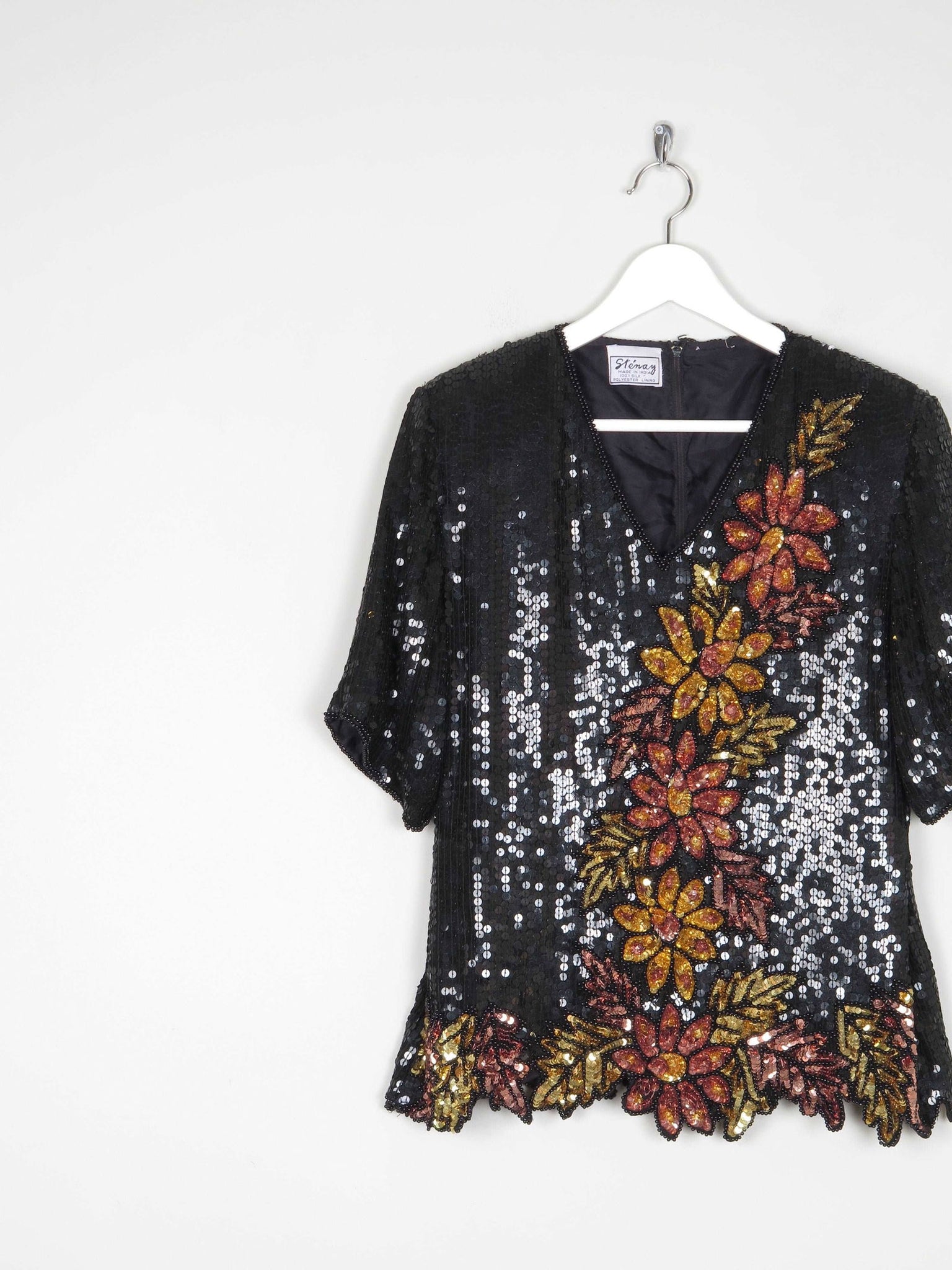 Black & Rust Beaded Vintage Short Top S/M - The Harlequin