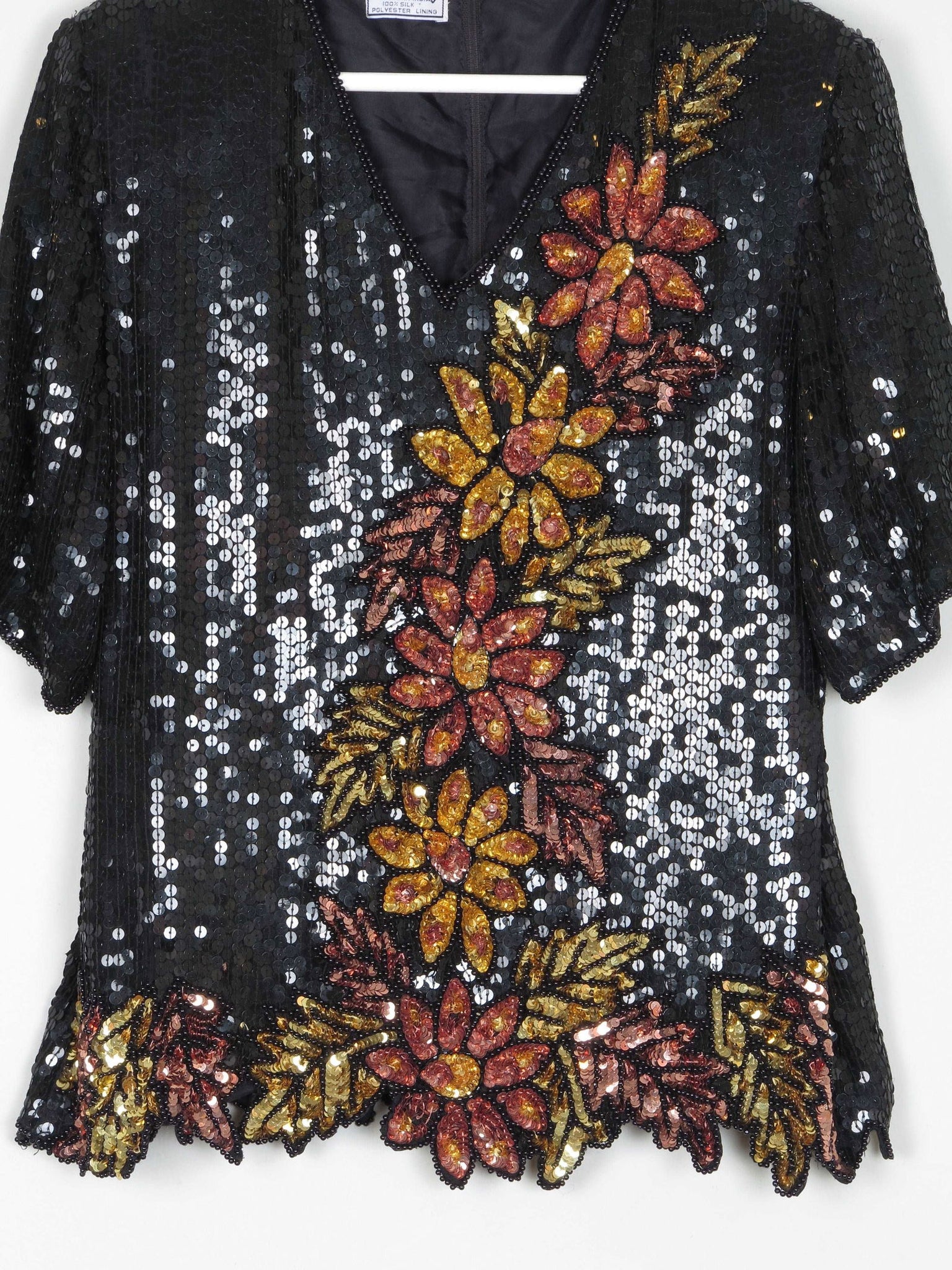 Black & Rust Beaded Vintage Short Top S/M - The Harlequin