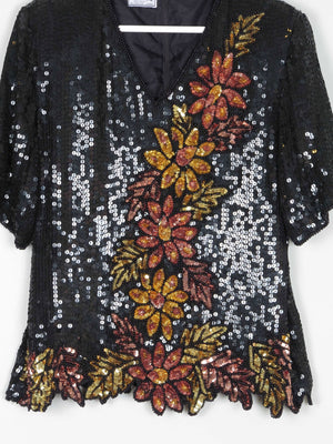 Black & Rust Beaded Vintage Short Top S/M - The Harlequin