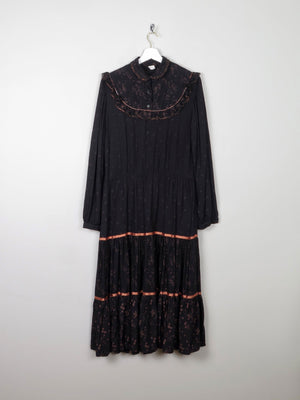 Black Vintage 1970s Prairie Style Midi Dress M/L - The Harlequin