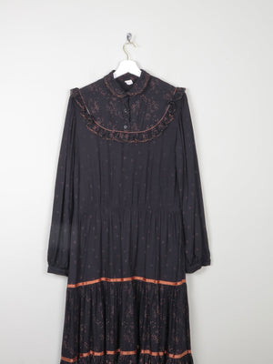Black Vintage 1970s Prairie Style Midi Dress M/L - The Harlequin