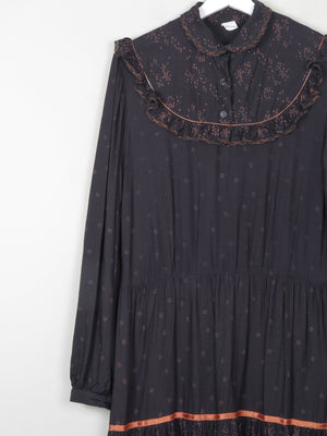 Black Vintage 1970s Prairie Style Midi Dress M/L - The Harlequin