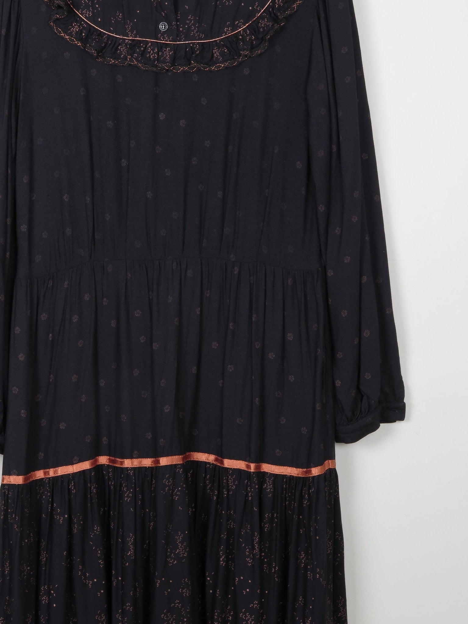 Black Vintage 1970s Prairie Style Midi Dress M/L - The Harlequin
