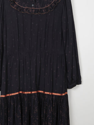 Black Vintage 1970s Prairie Style Midi Dress M/L - The Harlequin