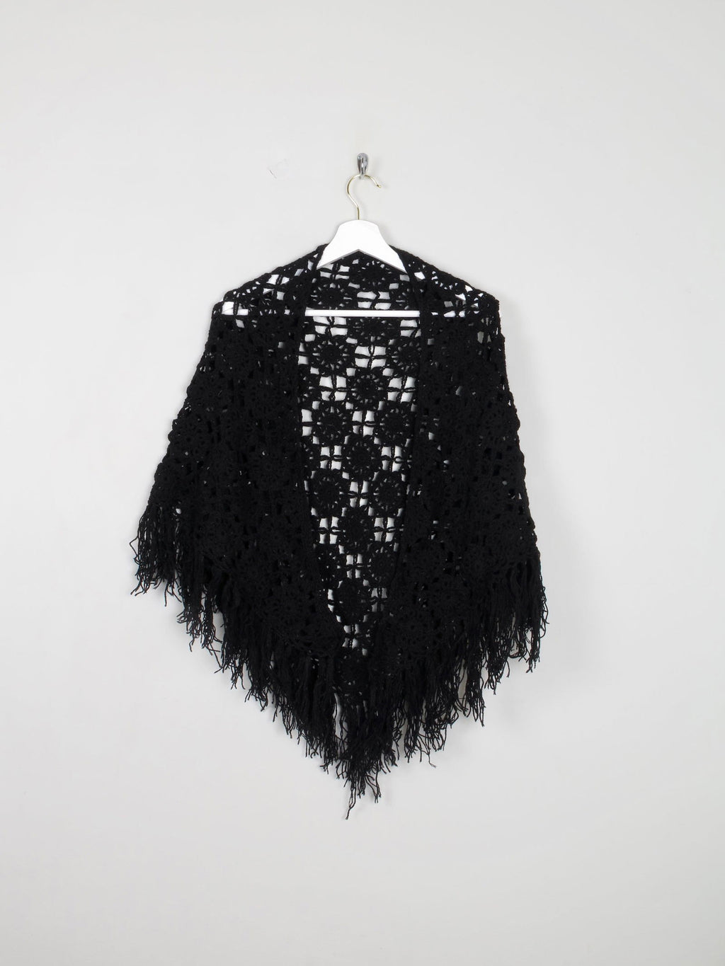 Black Vintage Crochet Cotton Shawl - The Harlequin