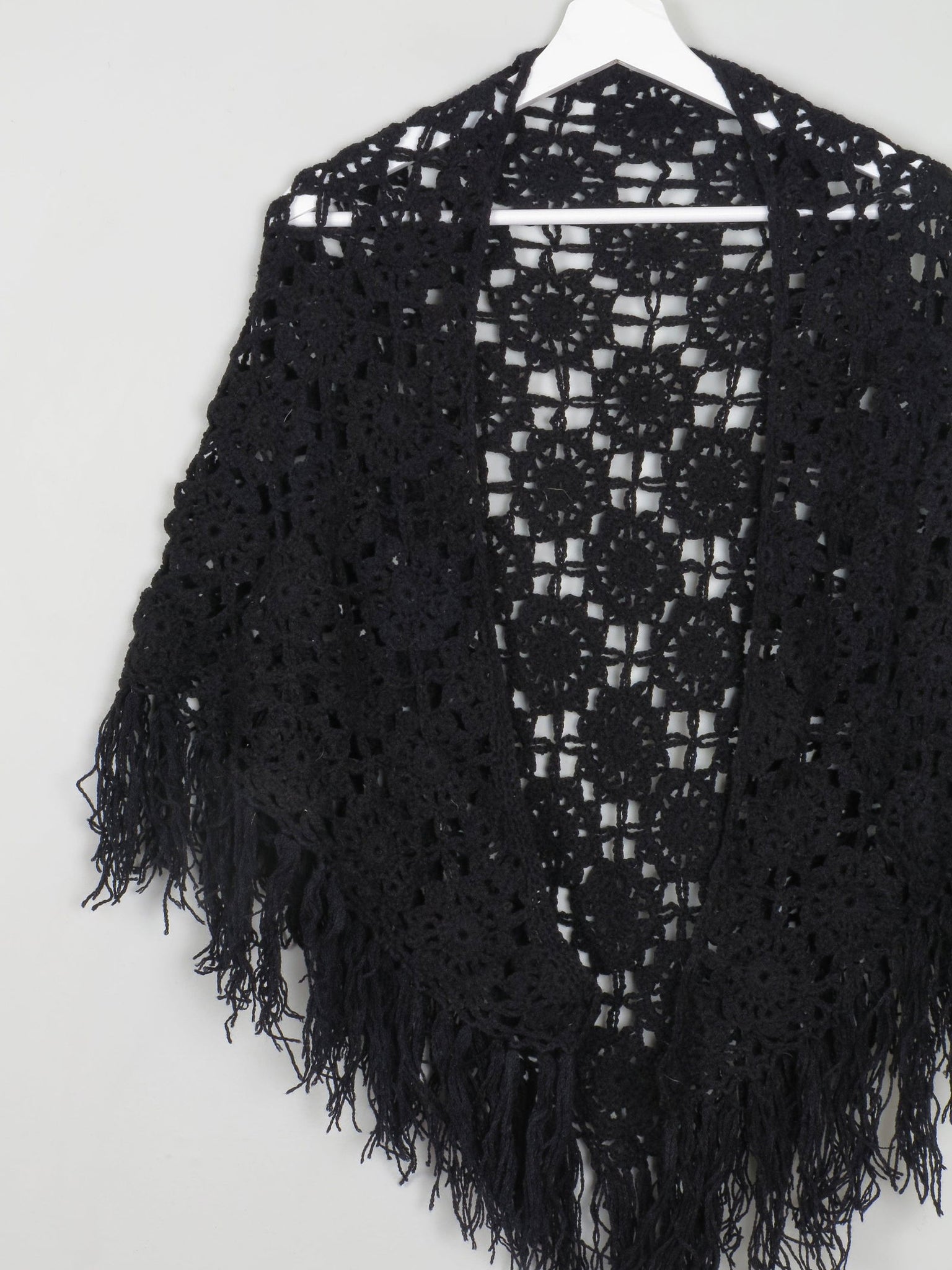 Black Vintage Crochet Cotton Shawl - The Harlequin