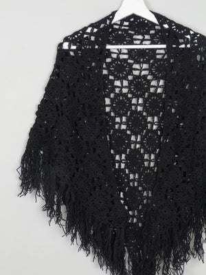Black Vintage Crochet Cotton Shawl - The Harlequin