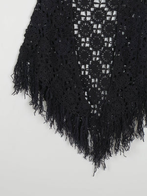 Black Vintage Crochet Cotton Shawl - The Harlequin