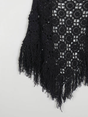 Black Vintage Crochet Cotton Shawl - The Harlequin
