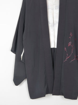 Black Vintage Kimono With Red Motifs S/M - The Harlequin