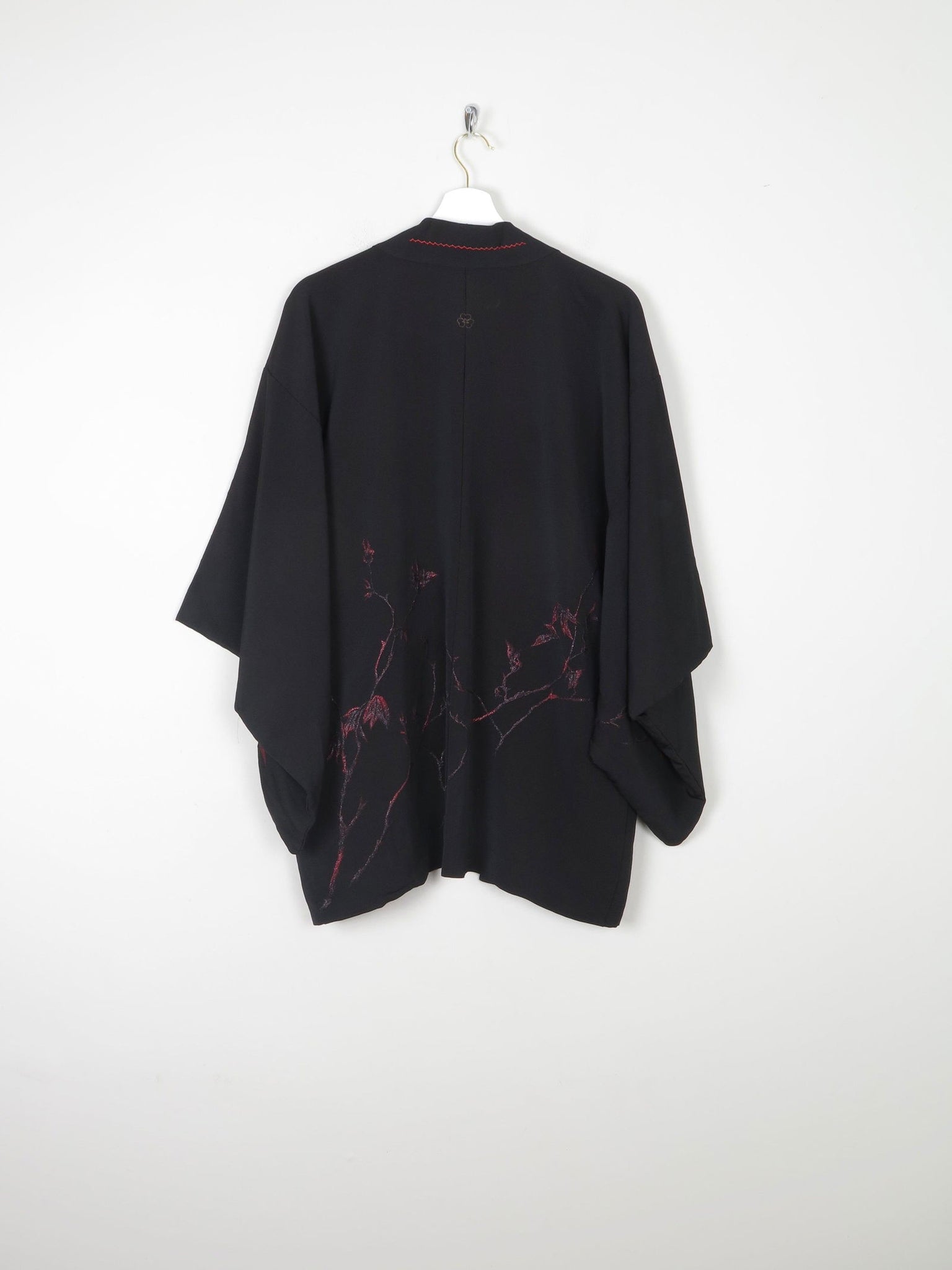 Black Vintage Kimono With Red Motifs S/M - The Harlequin