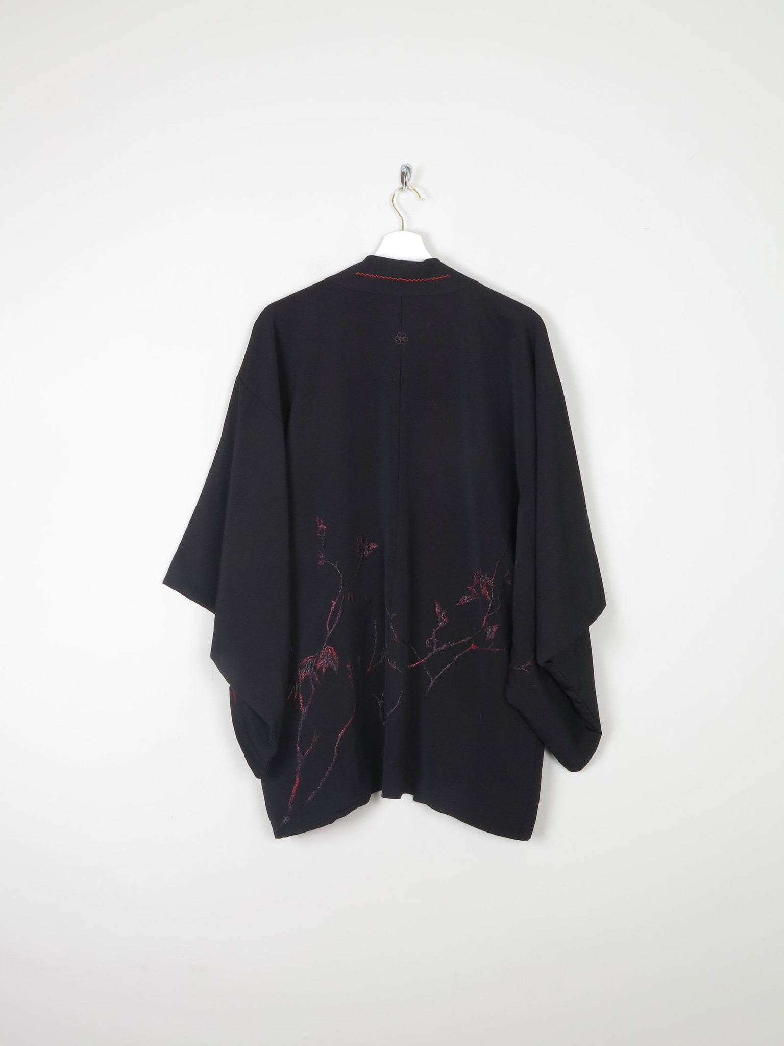 Black Vintage Kimono With Red Motifs S/M - The Harlequin