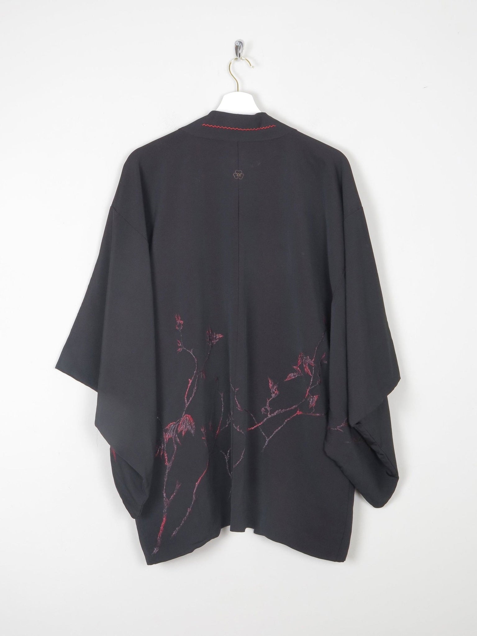 Black Vintage Kimono With Red Motifs S/M - The Harlequin