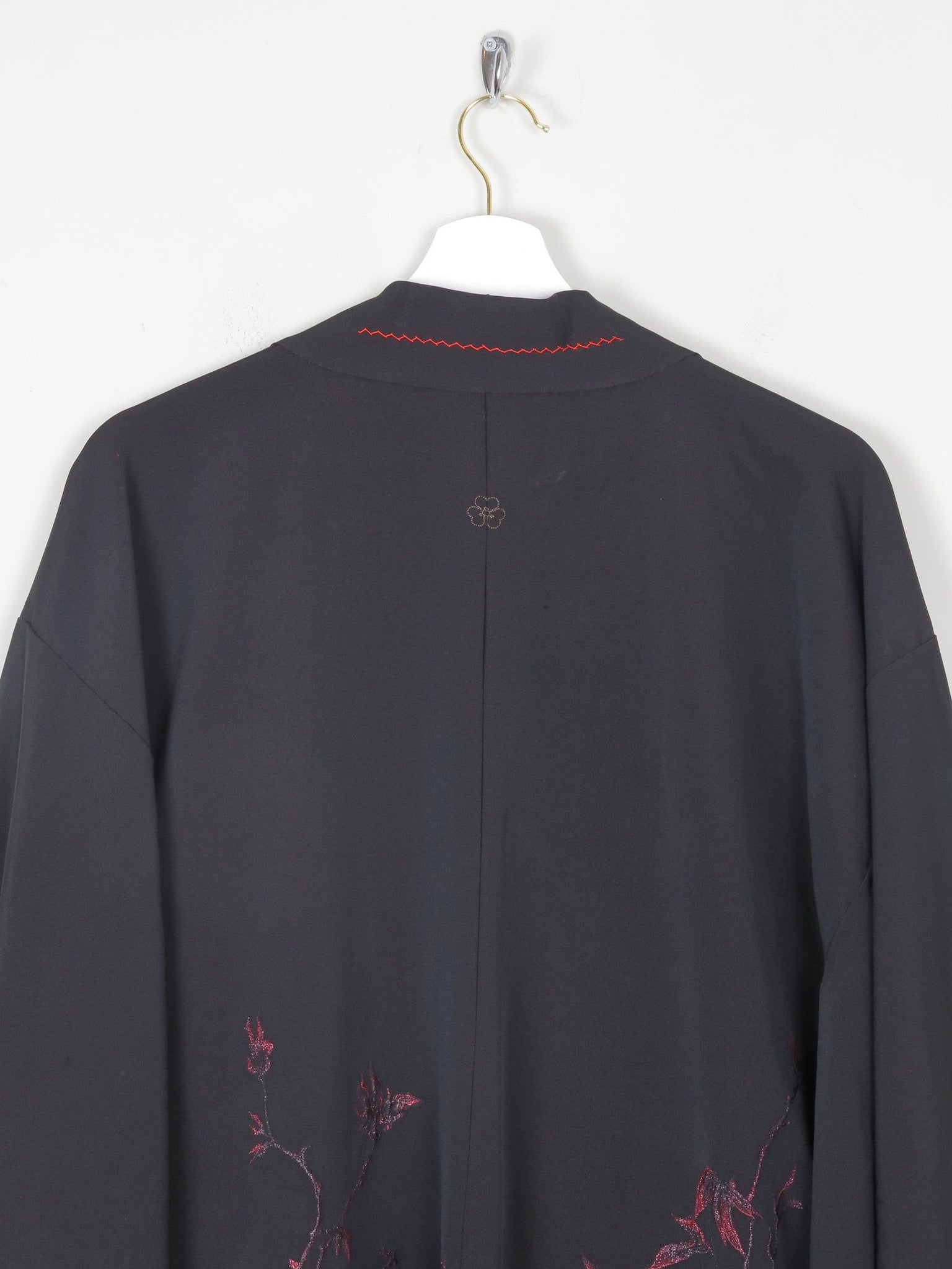 Black Vintage Kimono With Red Motifs S/M - The Harlequin