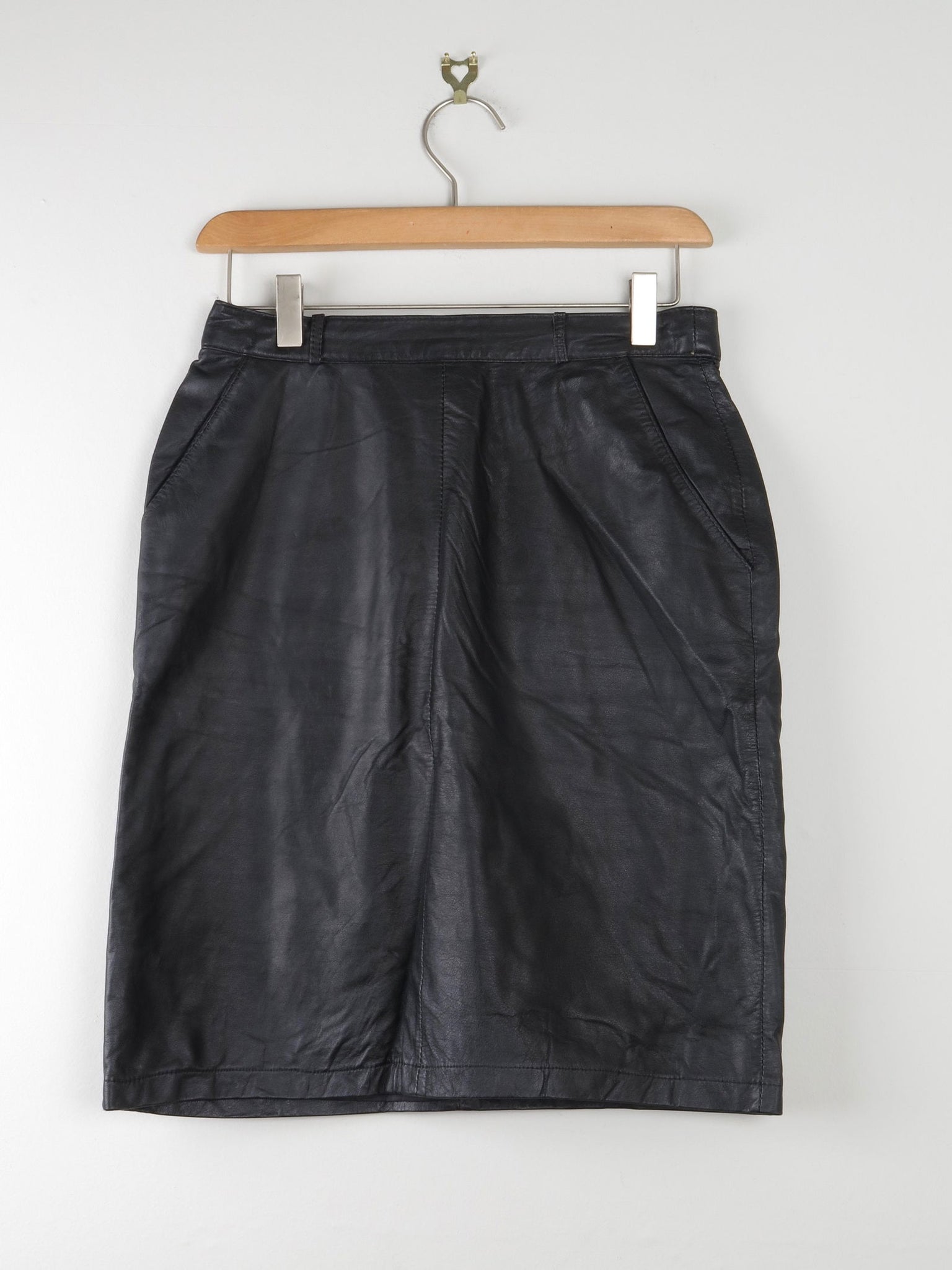 Black Vintage Leather Skirt 27"/XS/S - The Harlequin