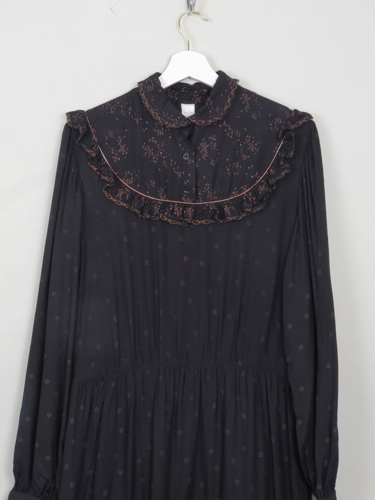 Black Vintage Prairie Style Midi Dress M - The Harlequin
