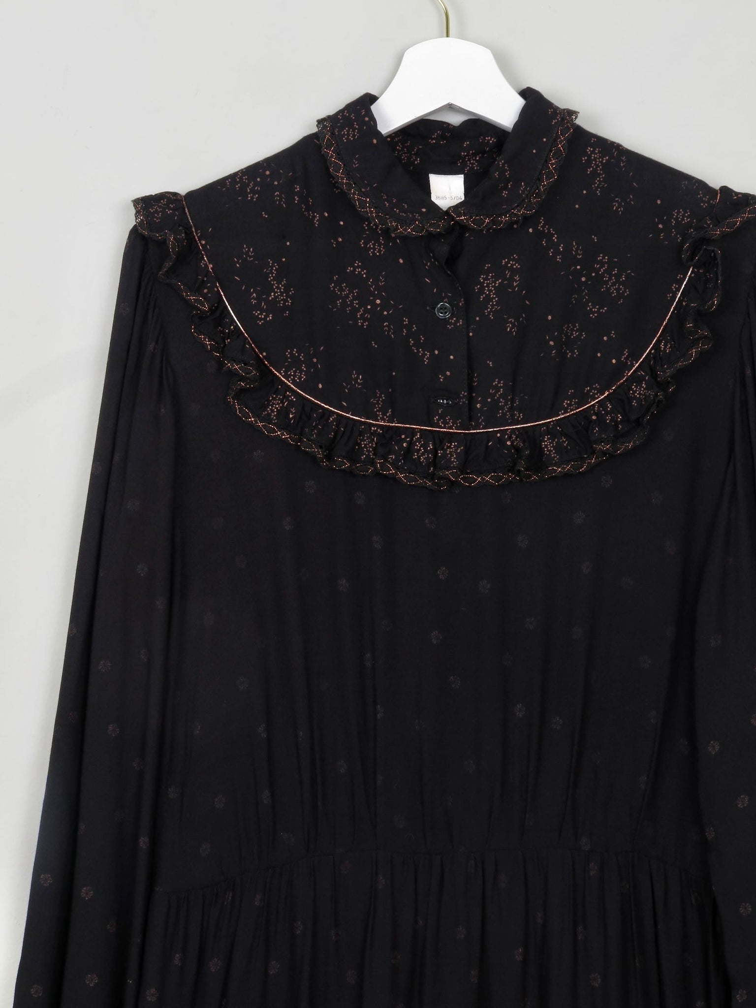 Black Vintage Prairie Style Midi Dress M - The Harlequin