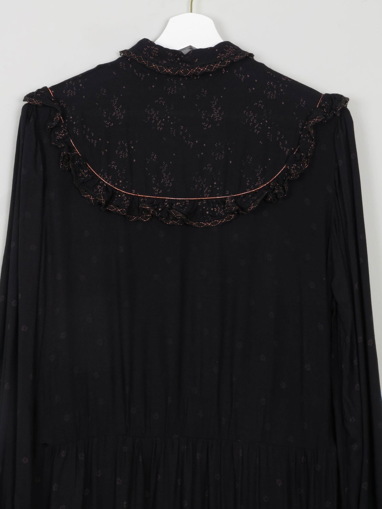 Black Vintage Prairie Style Midi Dress M - The Harlequin