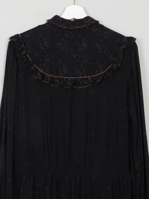 Black Vintage Prairie Style Midi Dress M - The Harlequin