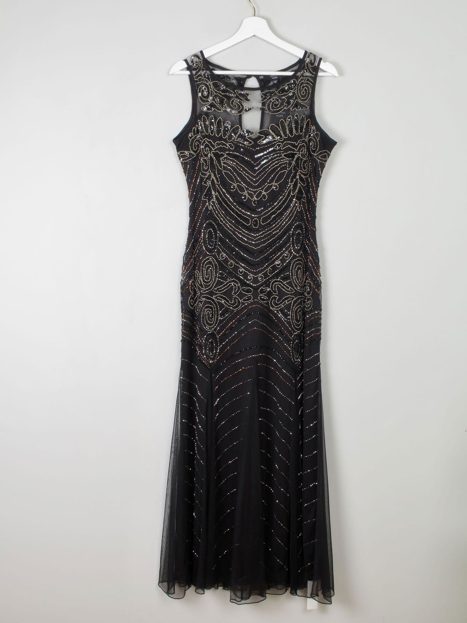 Black Vintage Style 1920s Style Beaded Evening Dress Long Joanna Hope New 14 - The Harlequin