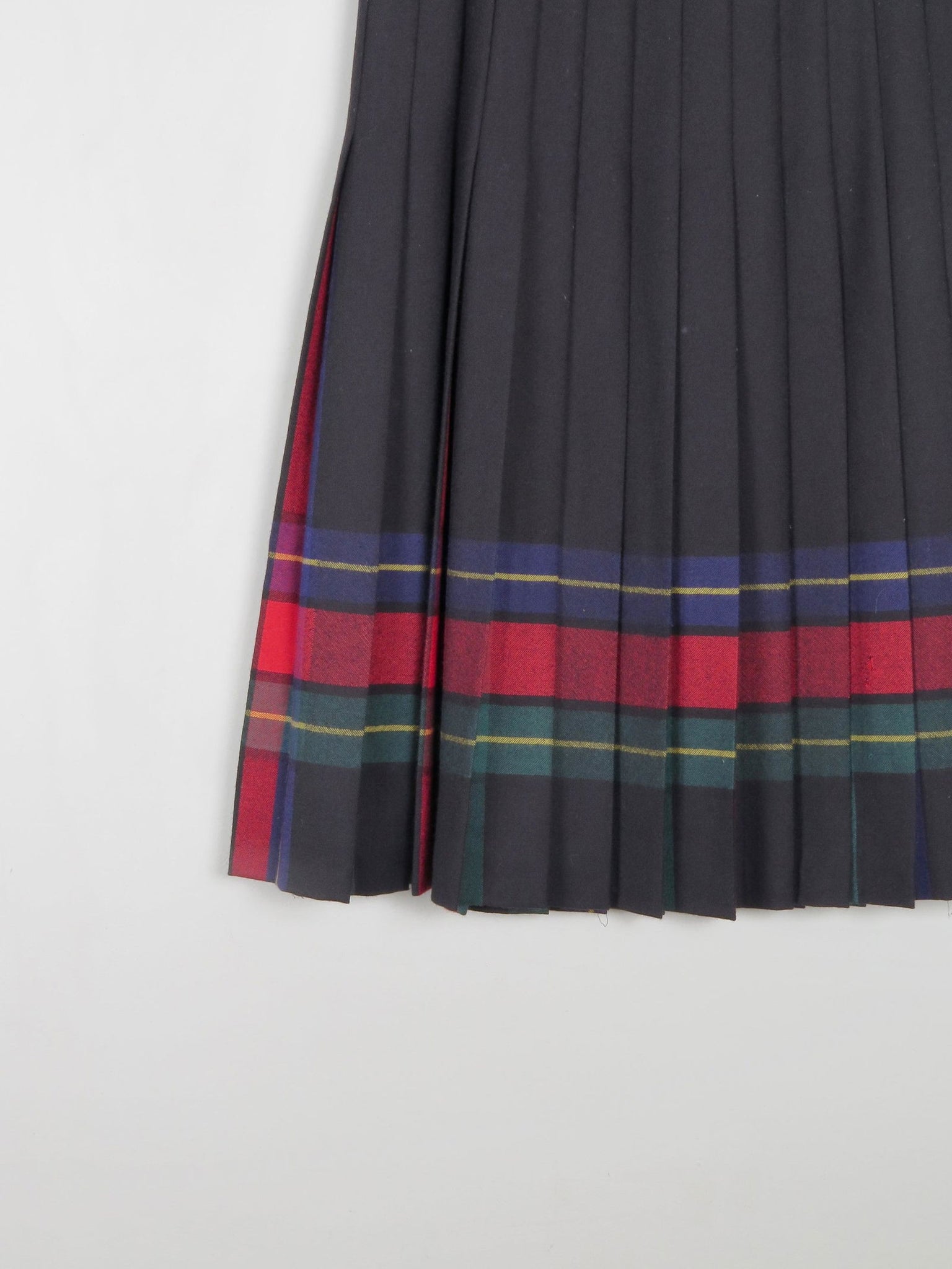 Black Vintage Wool Pleated Midi Skirt With Stripes 32" 14 - The Harlequin
