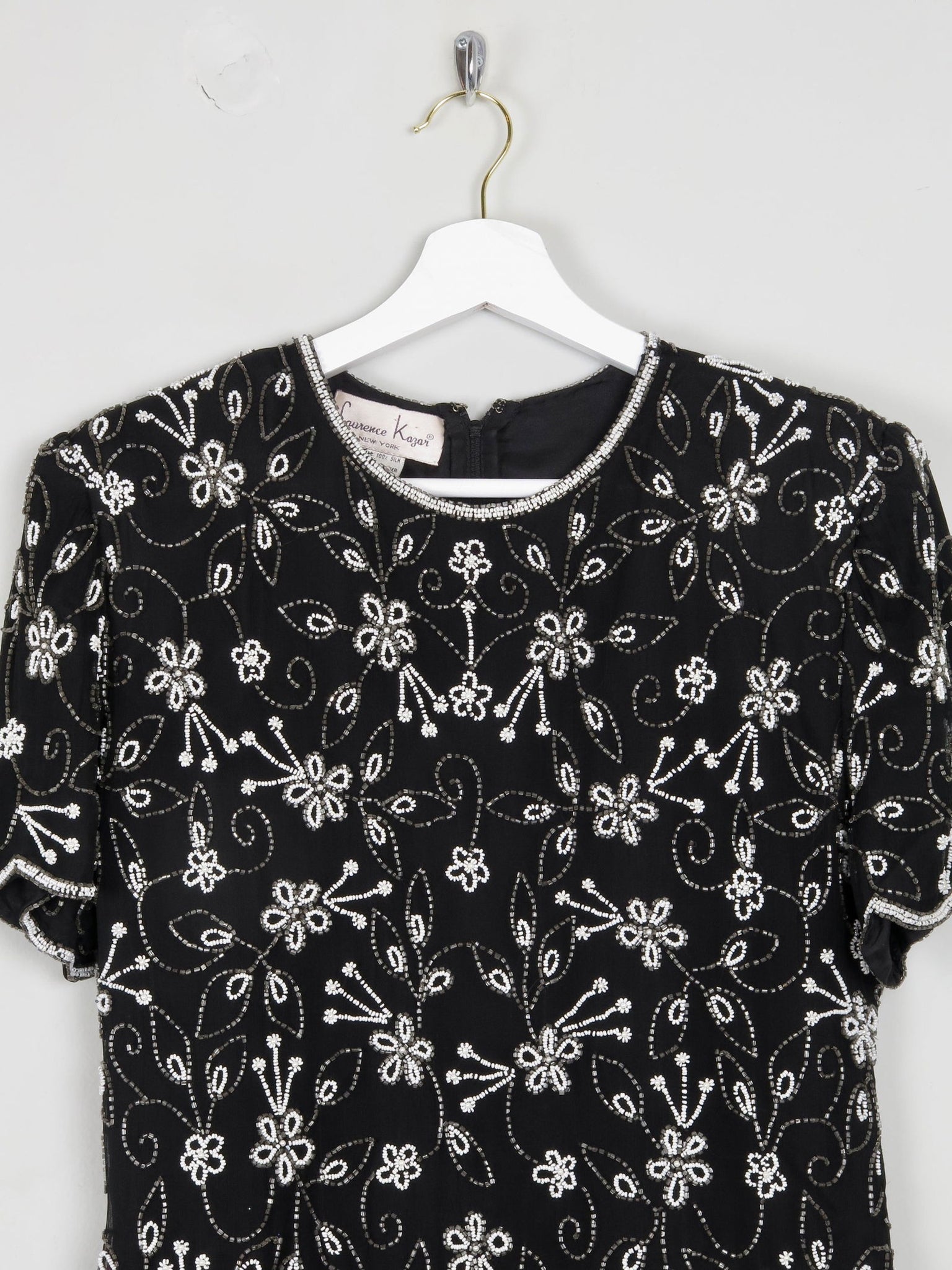 Black & White Beaded Vintage Top S - The Harlequin