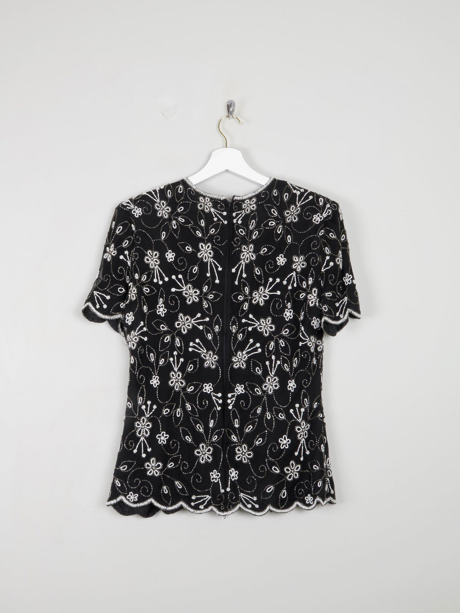 Black & White Beaded Vintage Top S - The Harlequin