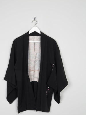 Black Wool Vintage Kimono With Floral Pattern S/M - The Harlequin