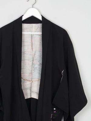 Black Wool Vintage Kimono With Floral Pattern S/M - The Harlequin