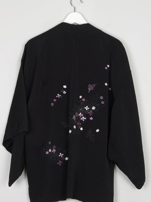 Black Wool Vintage Kimono With Floral Pattern S/M - The Harlequin