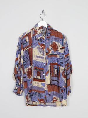 Blue & Rust Vibrant Printed Vintage Shirt/Blouse S - The Harlequin