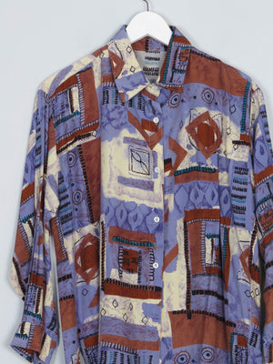 Blue & Rust Vibrant Printed Vintage Shirt/Blouse S - The Harlequin