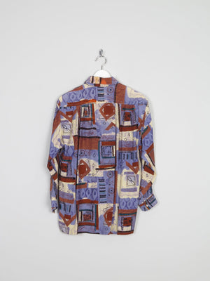 Blue & Rust Vibrant Printed Vintage Shirt/Blouse S - The Harlequin