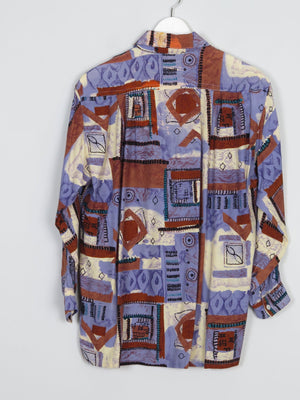 Blue & Rust Vibrant Printed Vintage Shirt/Blouse S - The Harlequin