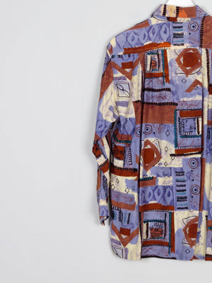 Blue & Rust Vibrant Printed Vintage Shirt/Blouse S - The Harlequin