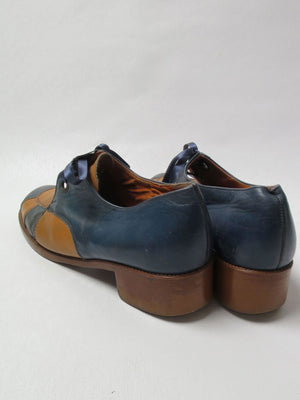 Blue & Tan Lace Up Vintage 1970s Shoes 37/4 - The Harlequin