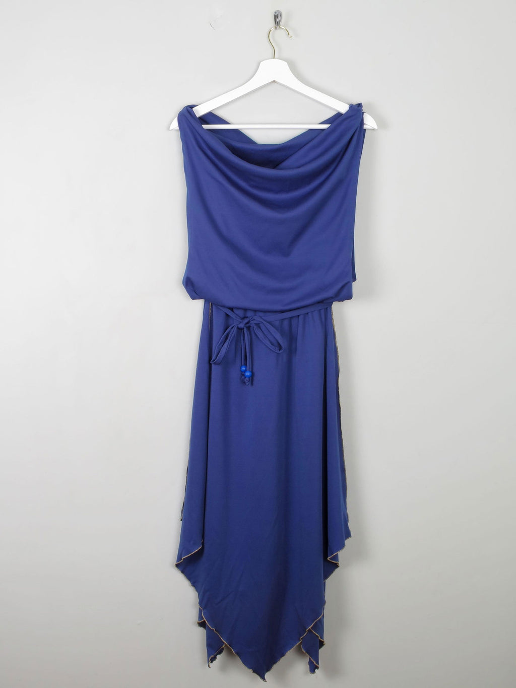 Blue Vintage 1970s Dress With Gold Trims S - The Harlequin