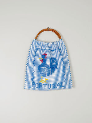 Blue Vintage Cotton Portugal Striped Embroidered Bag - The Harlequin
