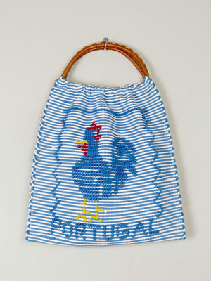 Blue Vintage Cotton Portugal Striped Embroidered Bag - The Harlequin