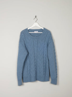 Blue Vintage Hand-knit Unisex Jumper L - The Harlequin