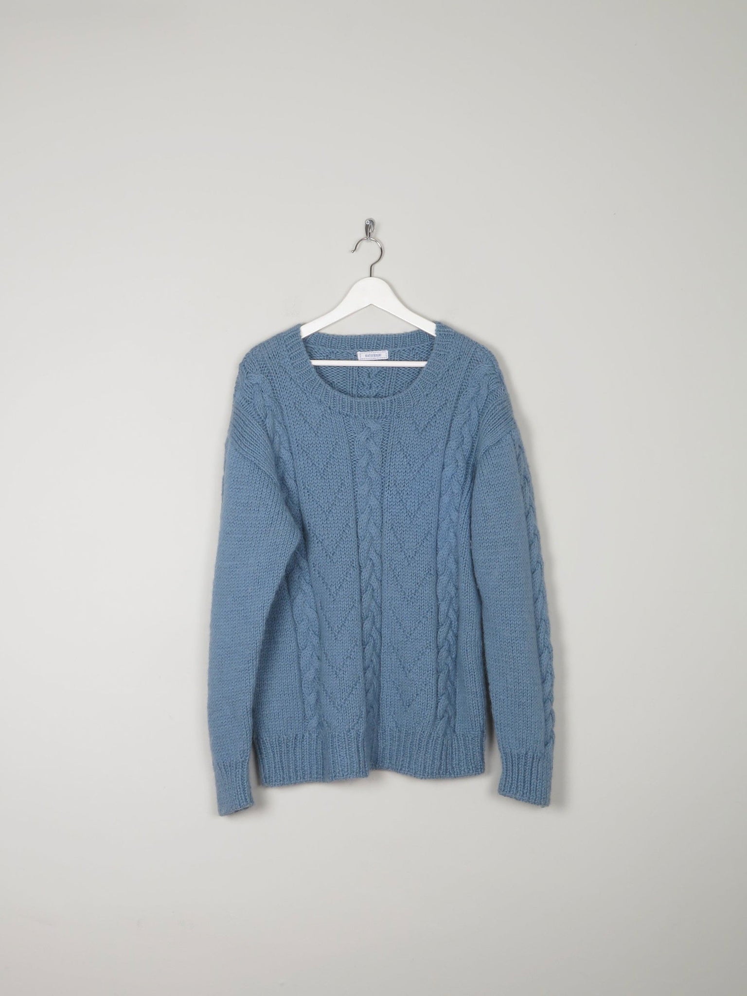 Blue Vintage Hand-knit Unisex Jumper L - The Harlequin